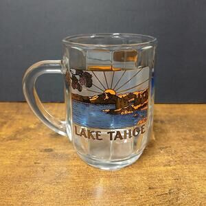 Vintage Lake Tahoe Clear Glass Sunset Coffee Tea Mug